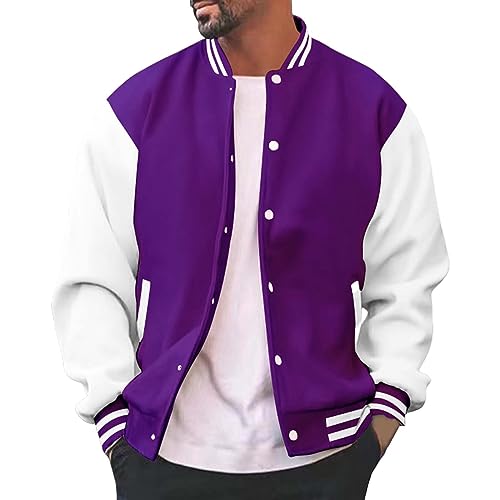 OBiQuzz College Jacke Herren - Sweatjacke Zweifarbiges Patchwork Baseball-Jacken Winter Warm Übergangsjacke Oversized Trainingsjacke Button Down Freizeitjacke Leichtgewicht Teenager Sportjacke von OBiQuzz