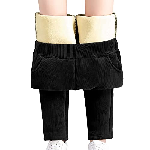 OBiQuzz Cordhose Damen High Waist Braun Gefüttert Warm Cord Hose Winter Dicke Haremshose Elastischer Bund Lange Hosen Thermo Stretch Strumpfhose Fleech Freizeithose Gerade Hosen Slim Fit Winterhose von OBiQuzz