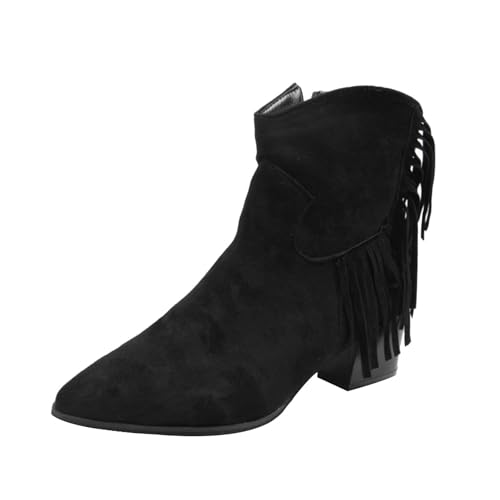 OBiQuzz Cowboystiefel Damen Wildleder Stiefeletten Mit Fransen Westernstiefel Cowboy Damenstiefel Blockabsatz Chelsea Boots Kurzschaft Stiefel Reitstiefel Schlupfstiefel Herbst Winter Ankle Bootie von OBiQuzz