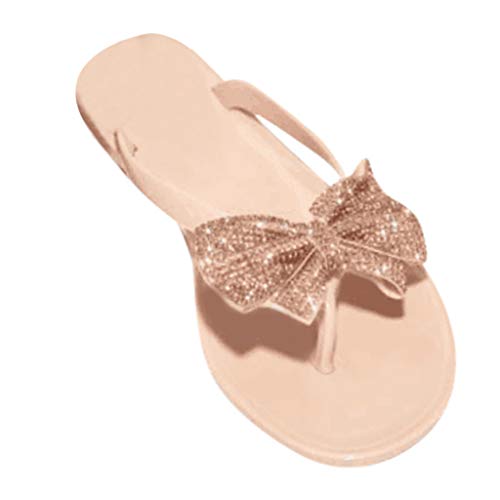 OBiQuzz Flip Flops Damen Elegant Mit Glitzer - Zehentrenner Strass Schleifen Sandaletten Flach Festlich Slides Cocktail Party-Sandalen Sommer Flip-On Hausschuhe Leicht Strandschuhe Bequem Abendschuhe von OBiQuzz