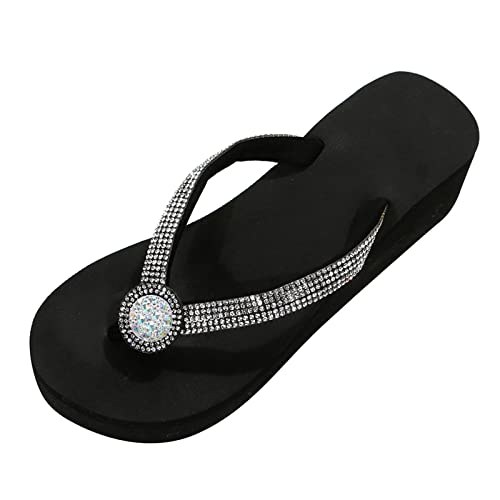 OBiQuzz Flip Flops Damen Elegant Mit Glitzer - Zehentrenner Strasssteine Badesandalen Keilabsatz Strandschuhe Plateau Sandaletten Leicht Sommerschuhe Weich Fußbett Freizeitschuhe von OBiQuzz