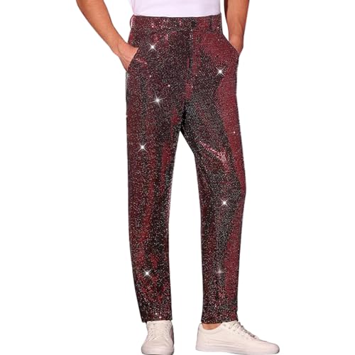 OBiQuzz Freizeithose Herren Lang Glitzer - Pailletten -Hosen Gerades Bein Party-Hose Baggy Bequem Sporthosen Performance Kostüme Ür Geburtstag Festlich Party Weihnachten Abschlussball von OBiQuzz