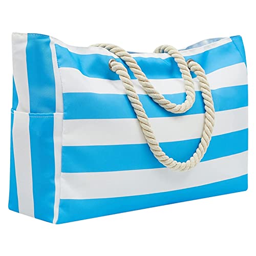 OBiQuzz Große Strandtasche für Frauen, Segeltuch-Strandtasche mit, Reißverschluss, Tragetasche, Reise, Picknick, Schwimmbecken, Strandtücher Mit Taschen (BU1, One Size) von OBiQuzz