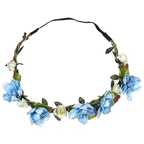 OBiQuzz Haarpartyband Blume Frauen Blumenstrandkopf Haarreif beim Festival von Haarpartys Lauf Ohrenwärmer (Blue, One Size) von OBiQuzz