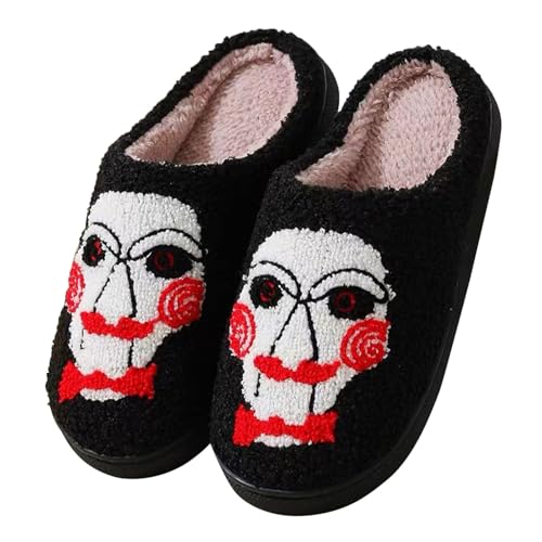 OBiQuzz Halloween Hausschuhe Damen Ghost Pantoletten Winter Warme Hausschuhe Flauschige Hauspantoffeln Hausschlappen Gefütterte Slippers Schlappen Plüsch Hüttenschuhe Gästehausschuhe Filzhausschuhe von OBiQuzz