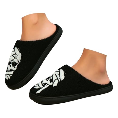 OBiQuzz Hausschuhe Damen Plüsch Pantoffeln Skull Pantoletten Winter Warme Hausschuhe Filzpantoffeln Flauschige Hausschlappen Hauspantoffeln Halloween Slippers Schlappen Hüttenschuhe Filzhausschuhe von OBiQuzz
