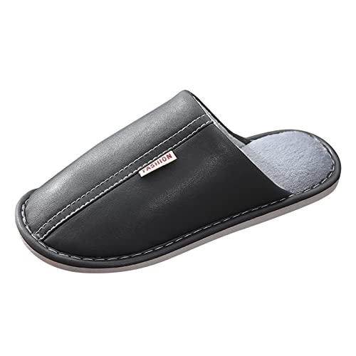 OBiQuzz Hausschuhe Herren Warm Kunstleder Pantoletten Hausschlappen Gefütterte Hauspantoffeln Plüsch Schlappen Flauschige Slippers Filzpantoffeln Winter Gästehausschuhe Hüttenschuhe Filzhausschuhe von OBiQuzz
