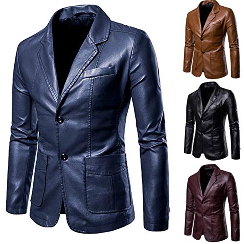 OBiQuzz Herren Sakko Slim Fit - Anzugjacke Button Down Blazer Modern Freizeit Sakko-Jackett Pu-Leder Anzug Revers Lederjacke Kunstleder Herrenjacke Winter Übergangsjacke Männer Blazerjacke von OBiQuzz