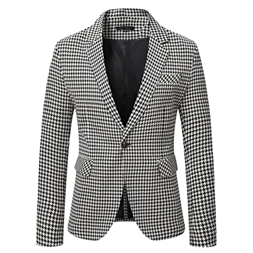 OBiQuzz Herren Slim Fit Sakko 1 Knopf Kariert Formelle - Anzugjacke Business Blazer Slim Fit Herrensakko Festlisch Hochzeit Smokingjacke Revers Langarm Jacket Klassische Sakko-Jacke von OBiQuzz
