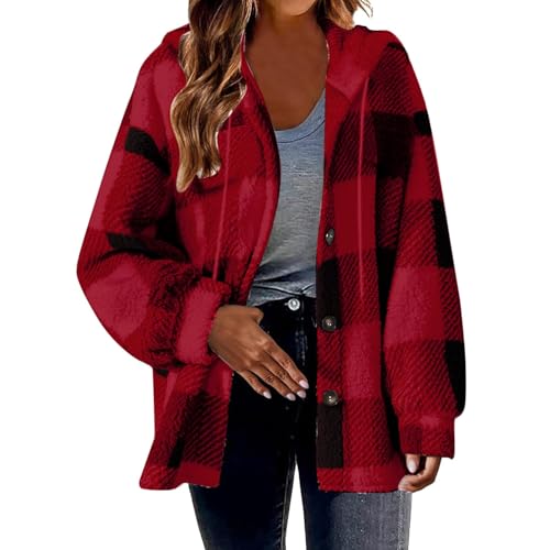 OBiQuzz Holzfällerhemd Damen Flanellhemd Kariertes Hemdjacke Mit Kapuze Langarmhemd Knopfleiste Flanellhemdjacke Übergangsjacke Freizeithemden Herbst Winter Sherpa Bluse Mantel Fleece Thermohemd von OBiQuzz