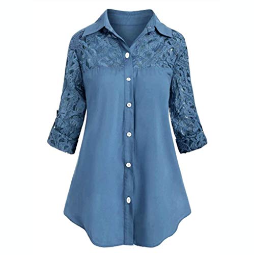 OBiQuzz Jeanshemd Damen - Jeansbluse Damen - Button Down Denim Hemden Hemdjacke Große Größen Longbluse Western Tunika Lange Blusen Blusenshirt Lässig Langarmshirt Longshirt Hemdbluse S-5Xl von OBiQuzz