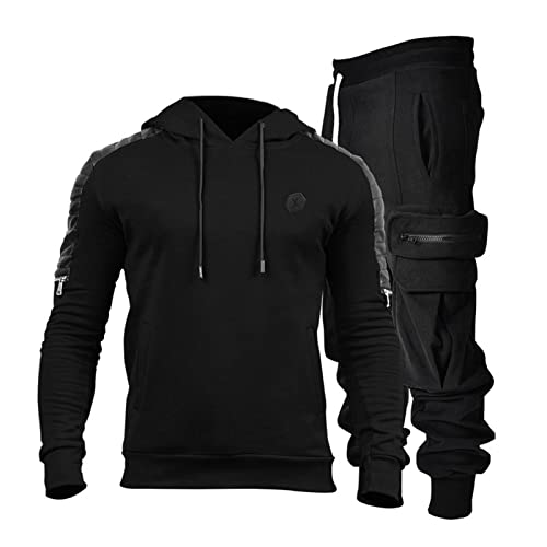 OBiQuzz Jogging Anzug Herren Set, Jogginganzug mit Kapuze Basic Leichte Sportanzug, Tracksuit Hoodie und Cargohose Langarm Sportswear Sport Anzug für Männer Anzug 2-Teilig Hoodie + Sporthose von OBiQuzz