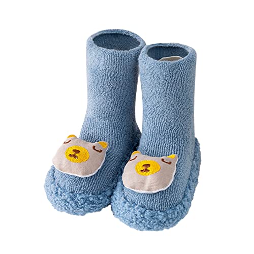 OBiQuzz Kinder Kleinkind Baby Jungen Solide Warm Stricken Weiche Sohle Gummischuhe Socken Pantoffel Strumpf Weiche Schuhe Socken Hausschuhe Baby Jungen 22 (Z2-Blue, 22 Toddler) von OBiQuzz