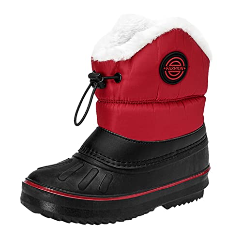 OBiQuzz Kinder Schneeschuhe Jungen Outdoor-Stiefel Wasserdichte rutschfeste warme Stiefel Baumwoll-Schneestiefel Winterstiefel Wasserdicht (Red, 35 Big Kids) von OBiQuzz