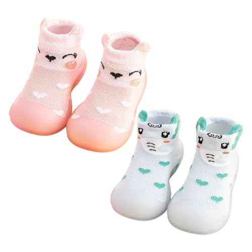 OBiQuzz Kleinkind Baby Mädchen Socke Schuh Elastische Indoor Slipper Infant Erste Cartoon Katzen Weiche Sohle Gummi Schuhe Badeschuhe Kinder 34 Jungs (Pink, 18) von OBiQuzz