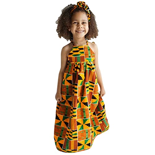 OBiQuzz Kleinkind Baby Mädchen afrikanischen Druck schulterfrei Haarband Prinzessin Freizeitkleid Jugendbuch 10 (Multicolor, 2-3 Years) von OBiQuzz