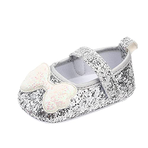 OBiQuzz Mädchen Baby Säugling Prinzessin Prewalker Bowknot Modeschauen weiche Kleinkind zu Fuß Baby Schuhe Gestrickte Babyschuhe (Silver, 22 Toddler) von OBiQuzz