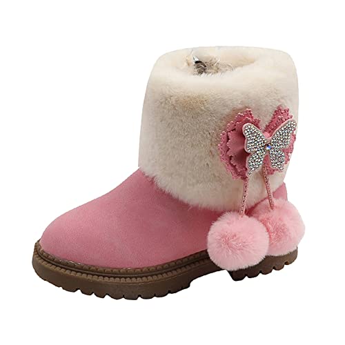 OBiQuzz Mode Herbst und Winter Mädchen Schneestiefel dicker Boden rutschfest warm einfarbig Strass Schleife Reißverschluss Schneeboots 37 (Pink, 26 Toddler) von OBiQuzz