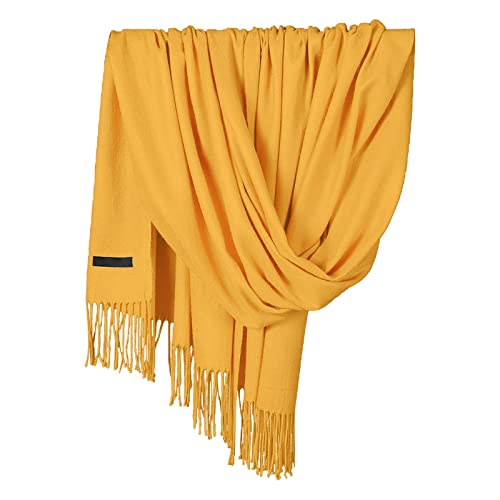 OBiQuzz Pashmina-Schal für Damen, weich, einfarbig, modisch, warmer Hals mit Fransen Schal Damen Rot Blau (Yellow, A) von OBiQuzz