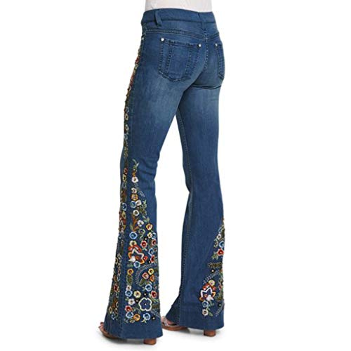 OBiQuzz Schlaghose Damen Low Waist Bein Baggy Denim Hosen Gerade Schlagjeans Bestickte Blumen Jeanshose Stretch Breites Flare Hose Slim Fit Skinny Pants Bootcut Jeans Vintage Straight Damenjeans von OBiQuzz