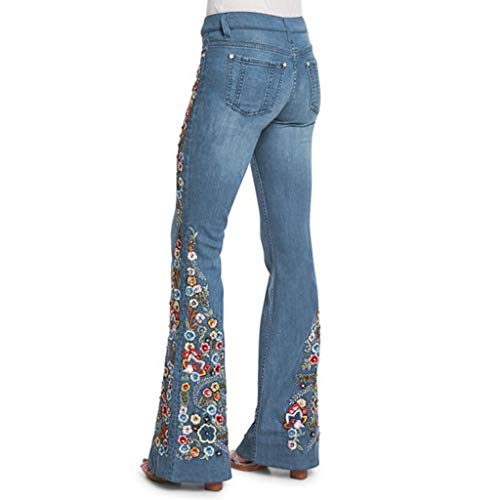 OBiQuzz Schlaghose Damen Low Waist Bein Baggy Denim Hosen Gerade Schlagjeans Bestickte Blumen Jeanshose Stretch Breites Flare Hose Slim Fit Skinny Pants Bootcut Jeans Vintage Straight Damenjeans von OBiQuzz