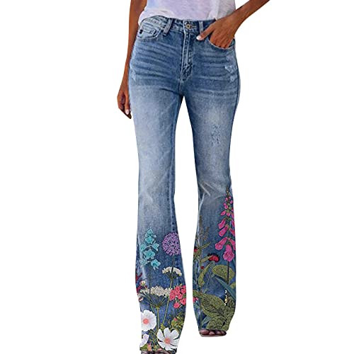 OBiQuzz Schlaghose Damen Low Waist Bein Baggy Denim Hosen Gerade Schlagjeans Bestickte Blumen Jeanshose Stretch Breites Flare Hose Slim Fit Skinny Pants Bootcut Jeans Vintage Straight Damenjeans… von OBiQuzz