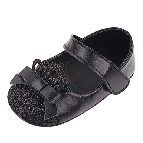 OBiQuzz Schuhe Mädchen Prinzessin Schuhe weich Kleinkind Walking Krone First Baby Schuhe Lauflernschuhe Winter (Black, 6-9 Months) von OBiQuzz