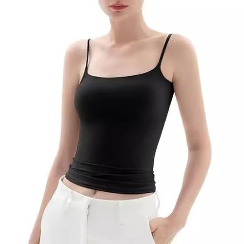 OBiQuzz Spaghetti Trägertop Damen Sommer Camisole-Tops Einfarbig Basic Unterziehshirt Y2K Crop-Tops Ärmellos Tunika-Weste Stretch Eng Unterhemd Yoga Sportshirt Gym Fitness-Shirt Halter Top von OBiQuzz
