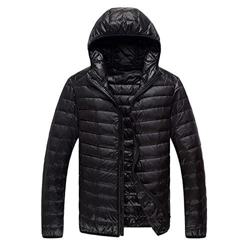 OBiQuzz Steppjacke Herren Ultraleicht mit Kapuze Outdoorjacke Übergangsjacke Basic Hooded Jacket Leichte Jacke Casual Sportjacke Klassisch Winterjacke mit Reißverschlusstaschen Leichte Jacke von OBiQuzz