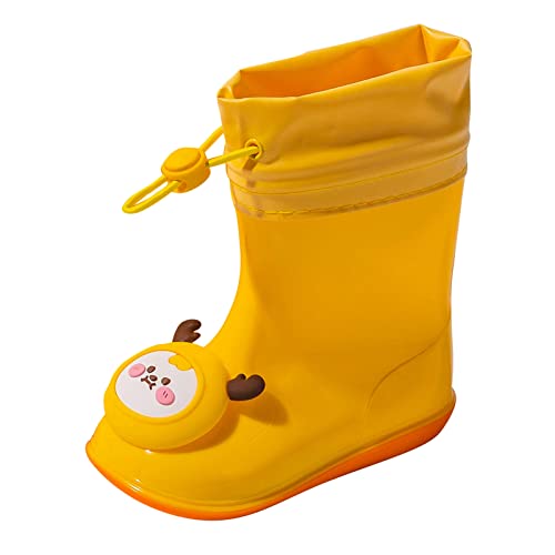OBiQuzz Stiefel Leichte Wassergummistiefel Gummi für Kinder Regen rutschfeste Mädchen Regen und für Stiefel gefüttert mit Kordelzug Schuhe Mädchen Stiefel Gummistiefel Warm (Yellow, 27 Toddler) von OBiQuzz