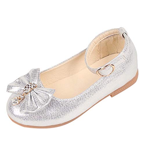 OBiQuzz Tanz flache Baby Single Bowknot Kleinkinderschuh Single Bowknot Baby-Schuhe Schuhe Taufe Junge 21 (Silver, 4-4.5 Years) von OBiQuzz