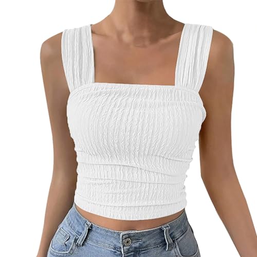 Trägertop Damen Sommer Eng Crop-Tops Ärmellos Schulterfrei Tank Top Oversized Oberteile Boho Sommershirt Einfarbig Elegante Tunika-Weste Teenager Mädchen Strand-Shirt Y2K Shirt von OBiQuzz