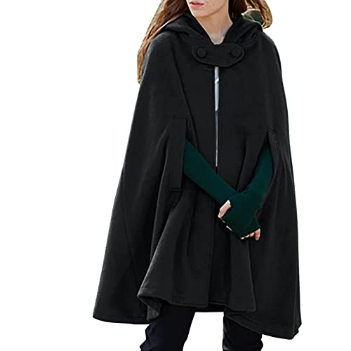 OBiQuzz Umhang Damen Mittellange Mantel Mit Kapuze Poncho Kap Strick Schal Stola Warm Pullover Cape Cardigan Herbst Winter Mantel Maxi Lose Strickpulli Longstrickjacke Einfarbige Trenchcoat Outwear von OBiQuzz