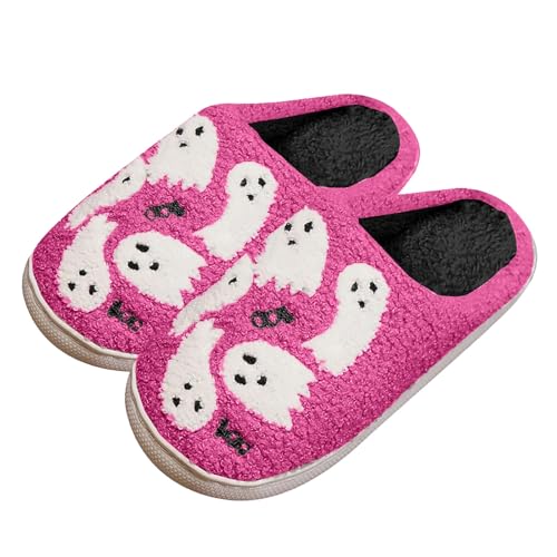 OBiQuzz Warme Hausschuhe Damen Lustig Halloween Pantoletten Plüsch Slippers Schlappen Winter Gefütterte Filzpantoffeln rutschfeste Hüttenschuhe Hauspantoffeln Hausschlappen Puschen Filzhausschuhe von OBiQuzz