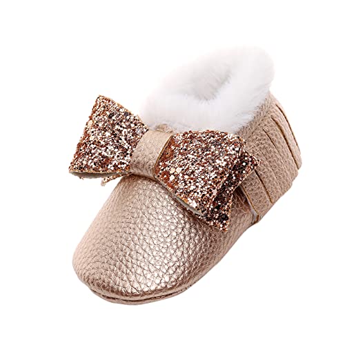 OBiQuzz Weiche Stiefel Baumwolle Bowknot Warme Schneewanderer Erste Plüschschuhe Baby Kleinkind Babyschuhe Schuhe Baby Warm (Gold, 19 Toddler) von OBiQuzz