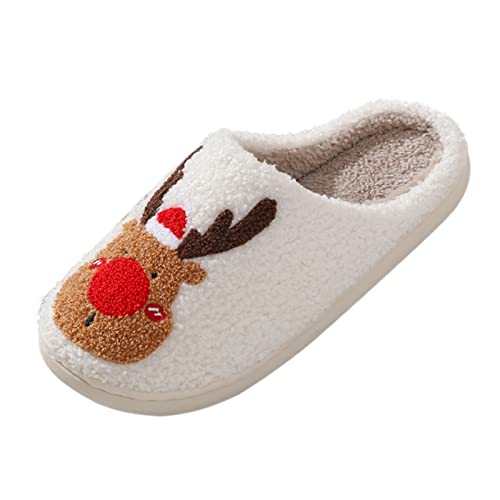 OBiQuzz Weihnachten Hausschuhe Damen Winter Elch Warme Hausschuhe Damen Memory Foam Pantoletten Gefütterte Slippers Schlappen Filzpantoffeln Hauspantoffeln Hausschlappen Hüttenschuhe Filzhausschuhe von OBiQuzz