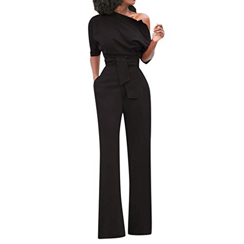 Overall Damen Elegant - Festlich Hoseanzug Jumpsuits Für Damen Hochzeit Party Outfits Eine Schulter Lang Jumpsuit Hohe Taille Sommer Overalls Schulterfrei Lose Playsuit Romper Einteiler Strampler von OBiQuzz