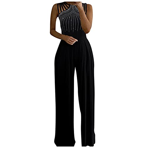 Overall Damen Elegant Jumpsuit Ärmellos Schulterfrei Overalls Lang Weites Bein Jumpsuit Glizer Party Outfits Lose Playsuit Hochzeit Brautjungfer Einteiler Festlich Hosenanzug Elastische Taille Romper von OBiQuzz