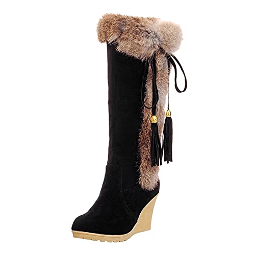 Overknees Stiefel Damen High Heels Kniehohe Stiefel Cowboy Stiefel Mit Keilabsatz Winterstiefel Winterschuhe Plush Winterboots Schneestiefel Schlupfstiefe Langschaft Stiefel Elegante Westernstiefel von OBiQuzz