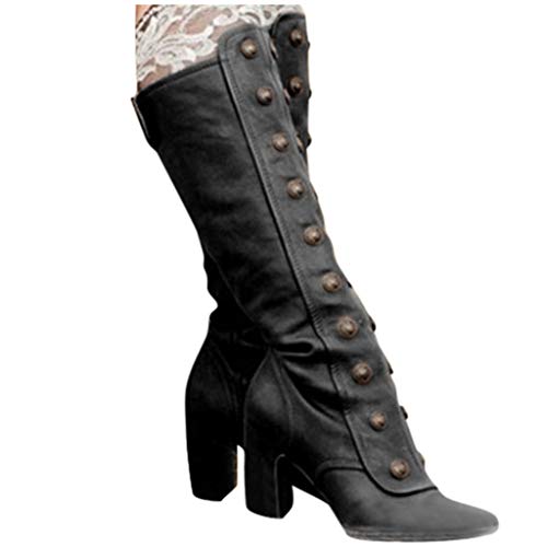 Overknees Stiefel Damen Leder - Kniehohe Stiefeletten Langschaftstiefel Schwarz Gothic Stiefel Lederstiefel Mit Absatz Rutschfeste Reitstiefel Cowboystiefel Stylisch Westernstiefel Damenstiefel Gr.43 von OBiQuzz