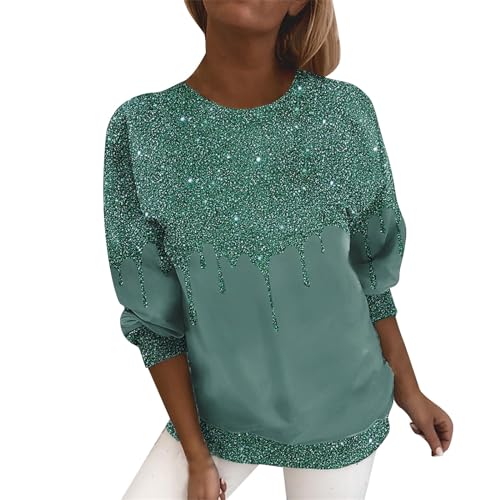 Oversize Shirt Damen 3/4 Arm Bluse Rundhals T-Shirt Pailletten Oberteile Große Größen Tunika Tops Glitzer Festlich Longshirt Blusen & Tuniken Für Damen Tops Longsleeve Oberteil Pullover S-5Xl von OBiQuzz