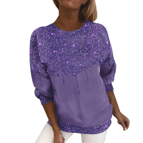 Oversize Shirt Damen 3/4 Arm Bluse Rundhals T-Shirt Pailletten Oberteile Große Größen Tunika Tops Glitzer Festlich Longshirt Blusen & Tuniken Für Damen Tops Longsleeve Oberteil Pullover S-5Xl von OBiQuzz