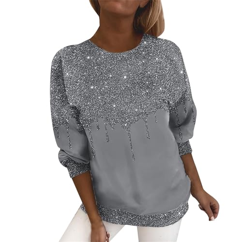 Oversize Shirt Damen 3/4 Arm Bluse Rundhals T-Shirt Pailletten Oberteile Große Größen Tunika Tops Glitzer Festlich Longshirt Blusen & Tuniken Für Damen Tops Longsleeve Oberteil Pullover S-5Xl von OBiQuzz