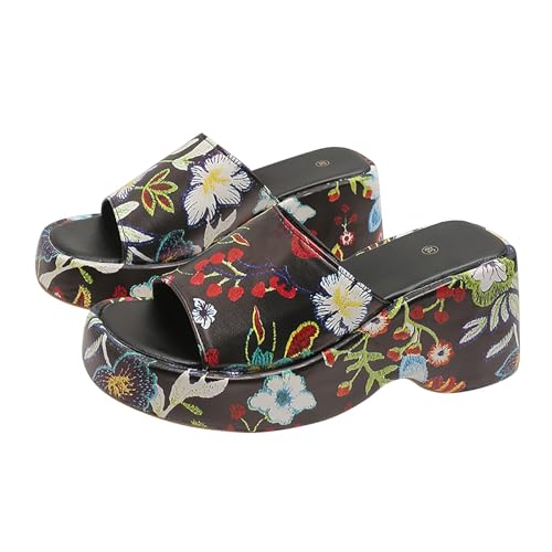 Pantoletten Damen Mit Absatz : Blumen Leder Sandaletten Peep Toe Plateau Sandalen High Heels Wedges Strandschuhe Latschen Slipper Slide Rutschfest Hausschuhe Schlappen Sommerschuhe Pantoffeln Gr.36-43 von OBiQuzz