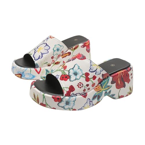 Pantoletten Damen Mit Absatz : Blumen Leder Sandaletten Peep Toe Plateau Sandalen High Heels Wedges Strandschuhe Latschen Slipper Slide Rutschfest Hausschuhe Schlappen Sommerschuhe Pantoffeln Gr.36-43 von OBiQuzz