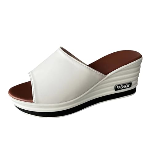 Pantoletten Damen Mit Absatz ： Plateau Sandalen High Heels Wedges Latschen Peep Toe Sommerschuhe Sommer Hausschuhe Keilsandalen Keilabsatz Pantolette Pu Leder Gartenschuhe Damensandalen Sommersandalen von OBiQuzz