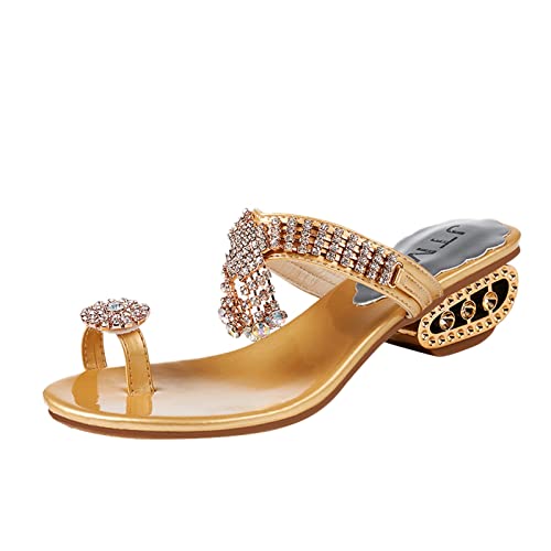 Pantoletten Damen Mit Absatz - Bohemian Flache Zehentrenner Strass Flip Flops Elegant Bequem Sandalen Rutschfest Slipper Strand Schuhe Flipflop Sommerschuhe Slides Schlappen Sandaletten Gr.37-40 von OBiQuzz