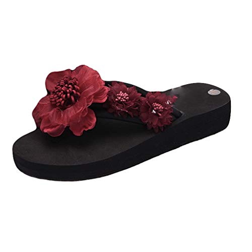 Pantoletten Damen Mit Absatz - Flip Flops Damen - Blumen Zehentrenner Plateau Flipflop Rutschfest Hauschuhe Slippers Sommer Sandalen Keilabsatz Strandschuhe Schlappen Elegant Sandaletten Sommerschuhe von OBiQuzz