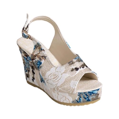 Pantoletten Damen Mit Absatz - High Heels Sexy Pumps Slingback Sandalen Peep Toe Keilsandalen Mit Blumen Plateau Sandaletten Leder Freizeitsandalen Sommerschuhe Strandsandalen Strandschuhe Gr.37-43 von OBiQuzz