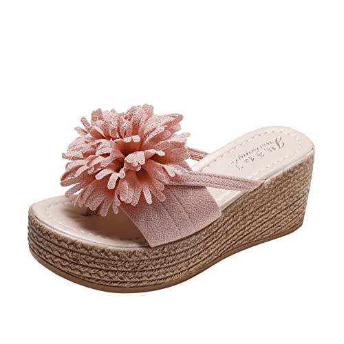 Pantoletten Damen Mit Absatz - Keilabsatz Sandalen Mit Blumen Slipper Plateau Slides Wedges Strand Schuhe Elegant Bequem Flip Flop Sommerschuhe Rutschfest Schlappen Pantolette Sandaletten Gr.37-40 von OBiQuzz
